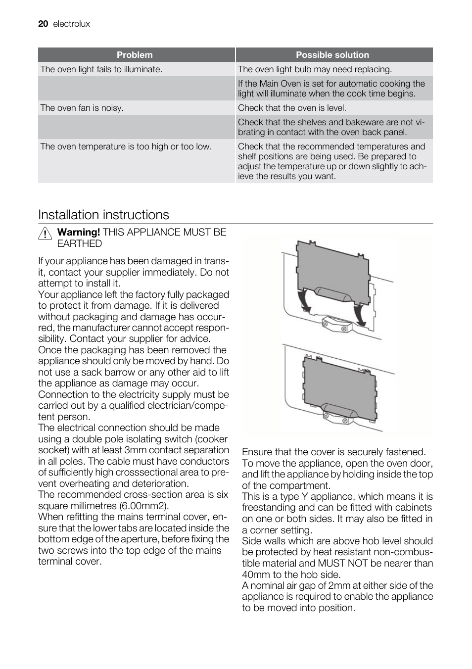 Installation instructions | Electrolux EKC5544 User Manual | Page 20 / 28