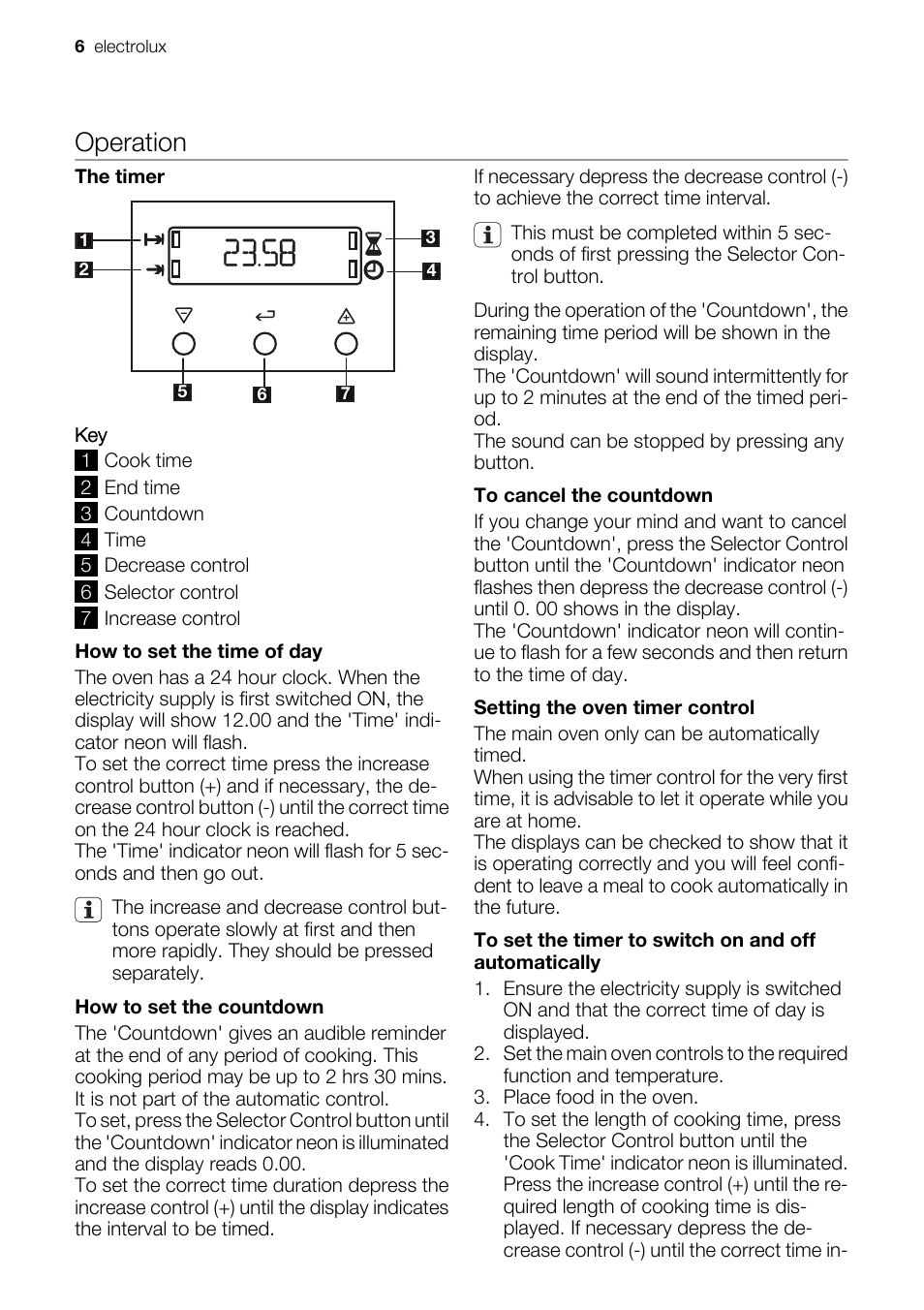 Operation | Electrolux EKC5544 User Manual | Page 6 / 28