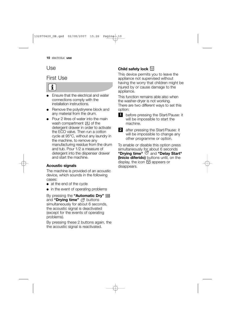 Use first use | Electrolux EWW 12480 W User Manual | Page 10 / 96