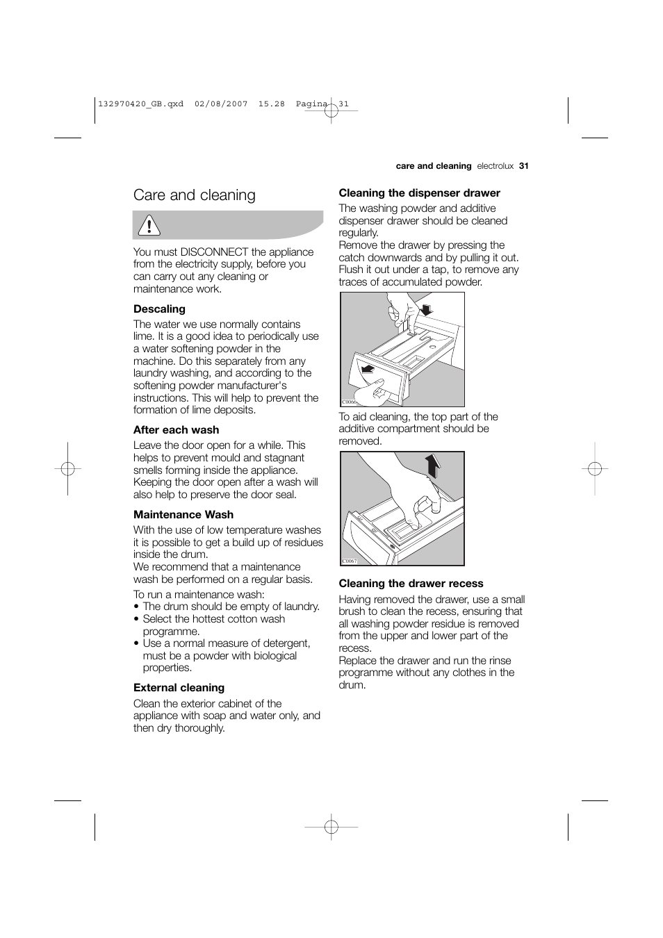 Care and cleaning | Electrolux EWW 12480 W User Manual | Page 31 / 96