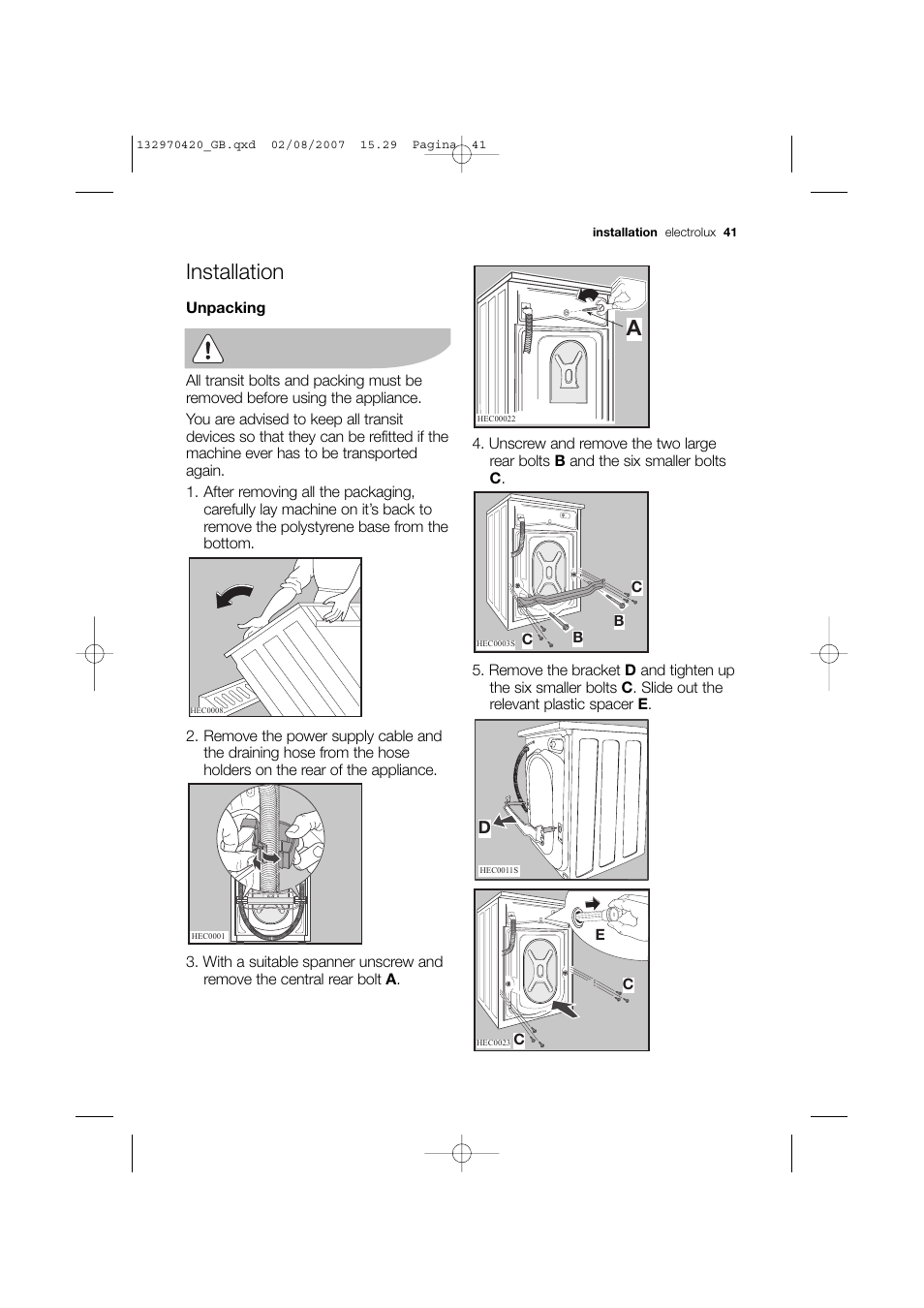 Installation | Electrolux EWW 12480 W User Manual | Page 41 / 96