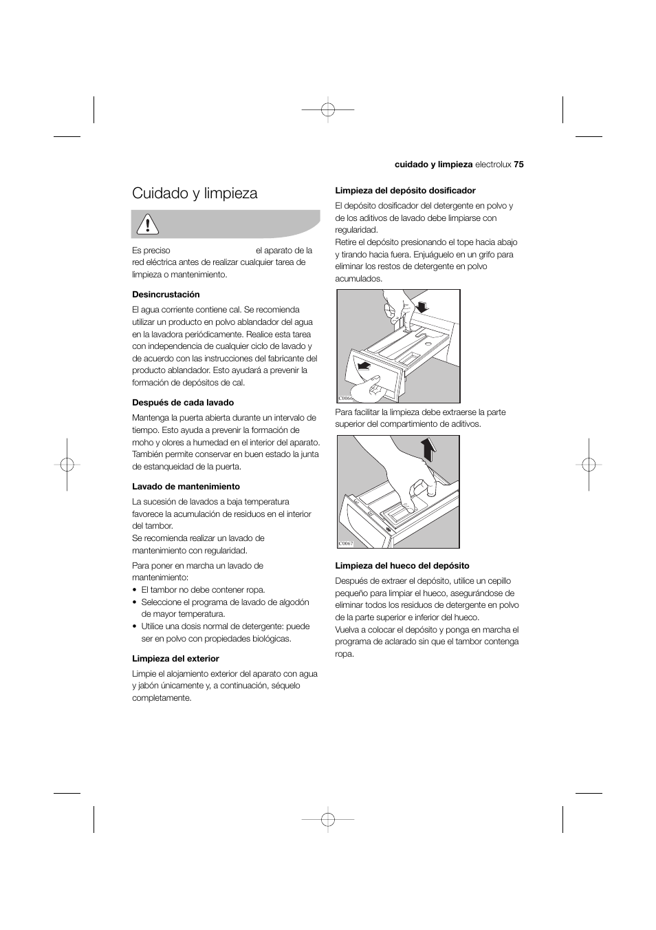 Cuidado y limpieza, Desconectar | Electrolux EWW 12480 W User Manual | Page 75 / 96