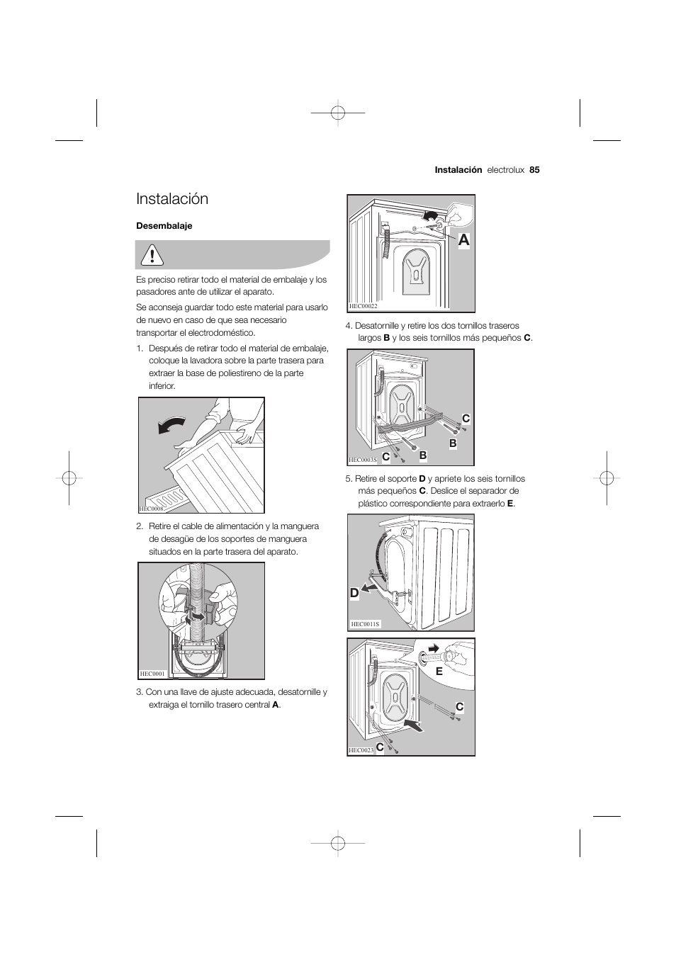 Instalación | Electrolux EWW 12480 W User Manual | Page 85 / 96