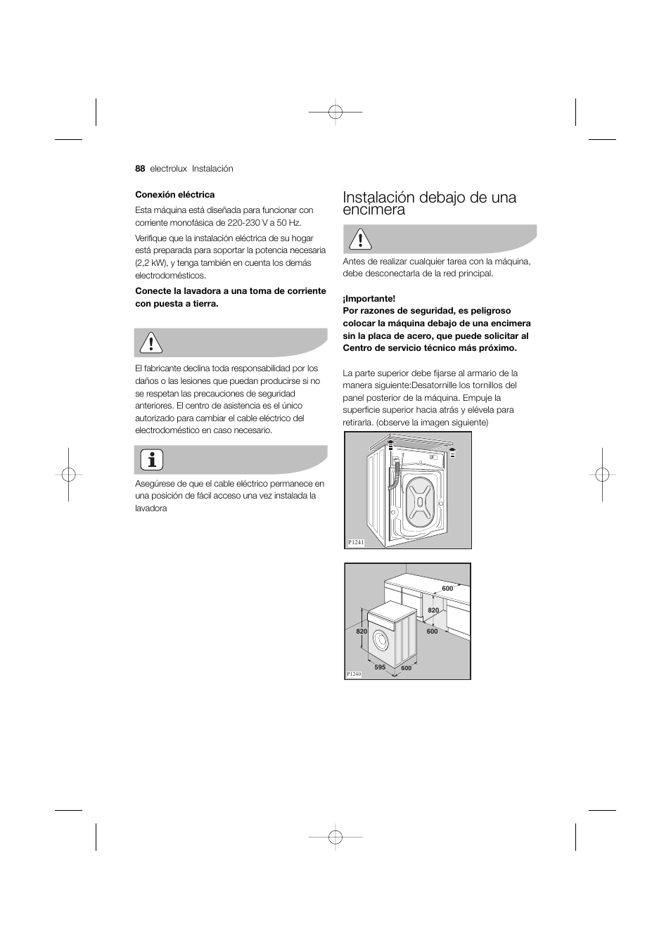 Instalación debajo de una encimera | Electrolux EWW 12480 W User Manual | Page 88 / 96