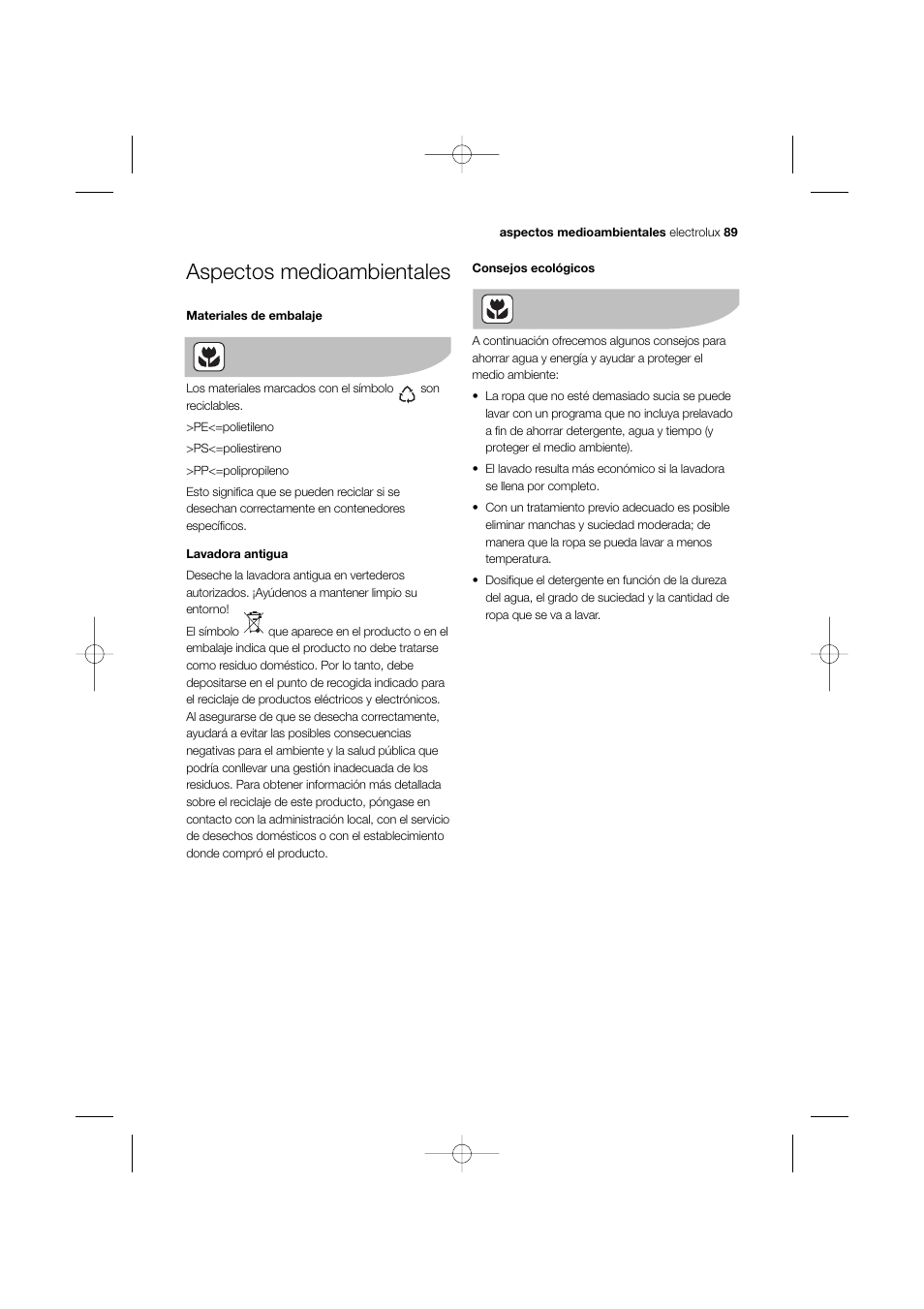 Aspectos medioambientales | Electrolux EWW 12480 W User Manual | Page 89 / 96