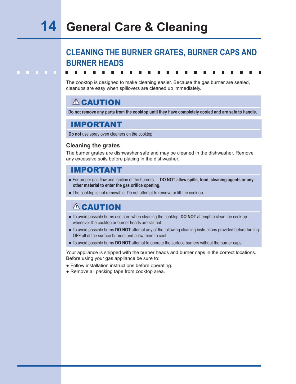 General care & cleaning, Caution, Important | Electrolux 318 203 667 User Manual | Page 14 / 20