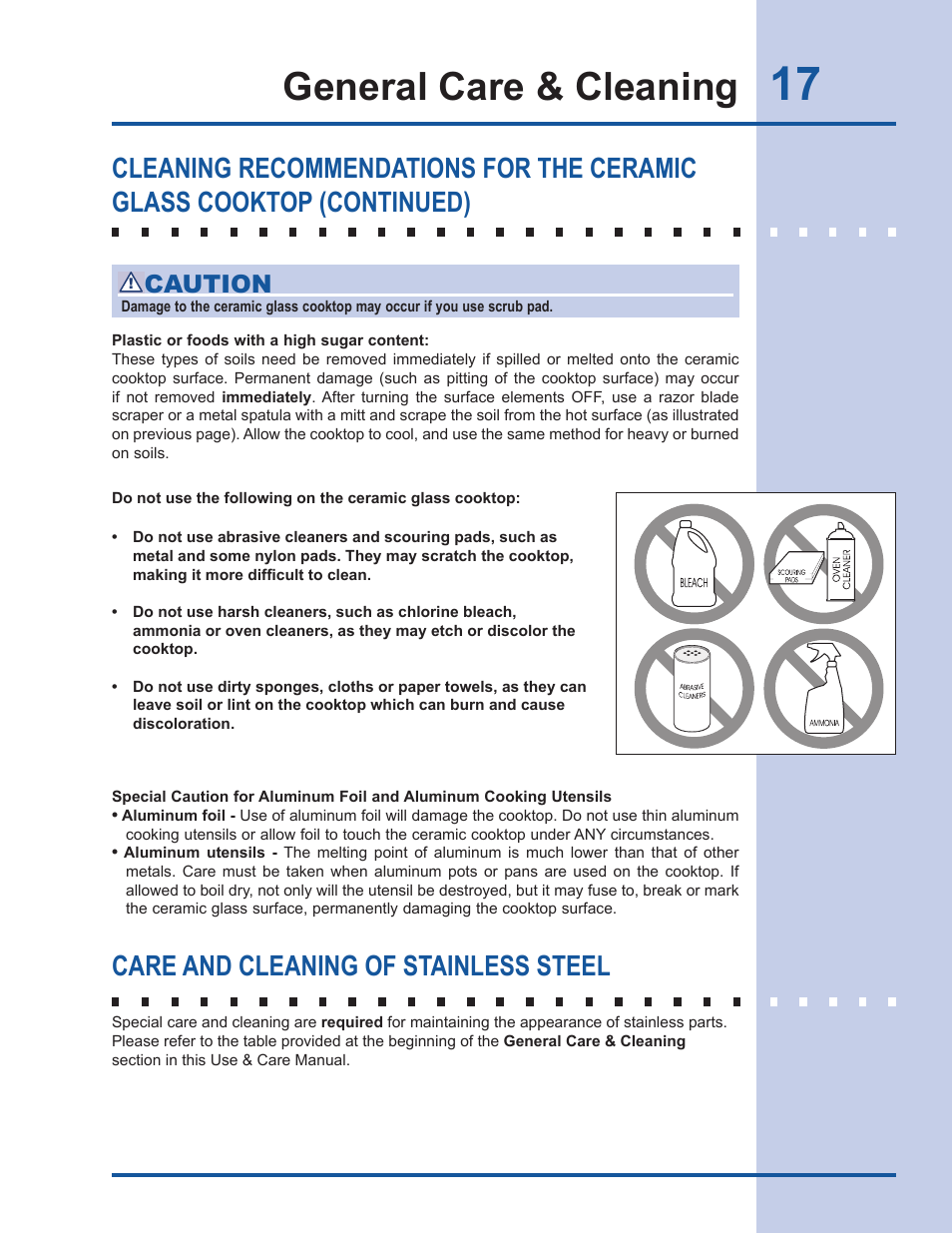 General care & cleaning, Care and cleaning of stainless steel, Caution | Electrolux 318 203 667 User Manual | Page 17 / 20