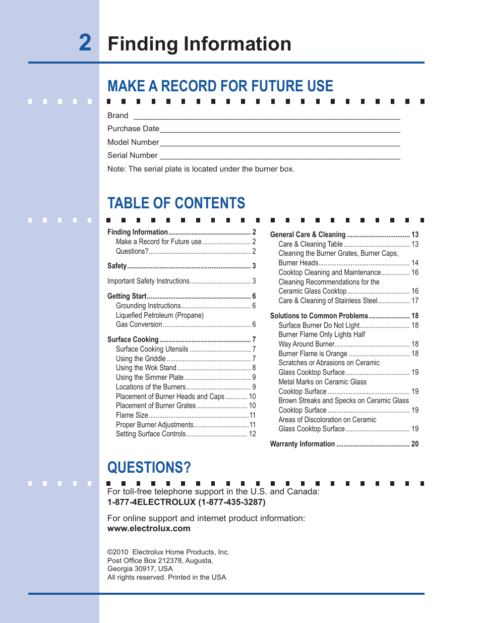 Electrolux 318 203 667 User Manual | Page 2 / 20