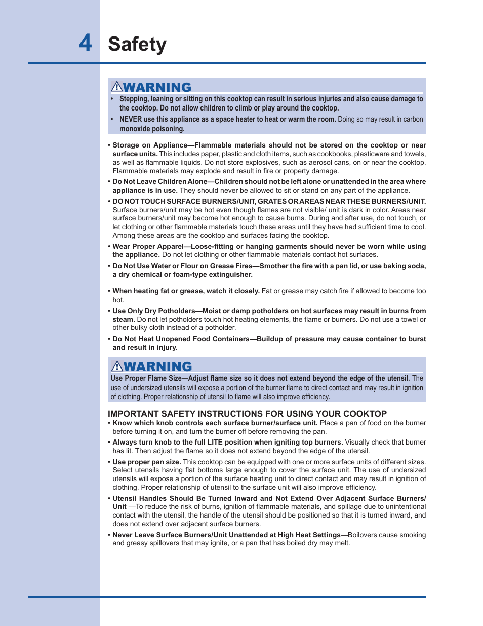 Safety, Warning | Electrolux 318 203 667 User Manual | Page 4 / 20