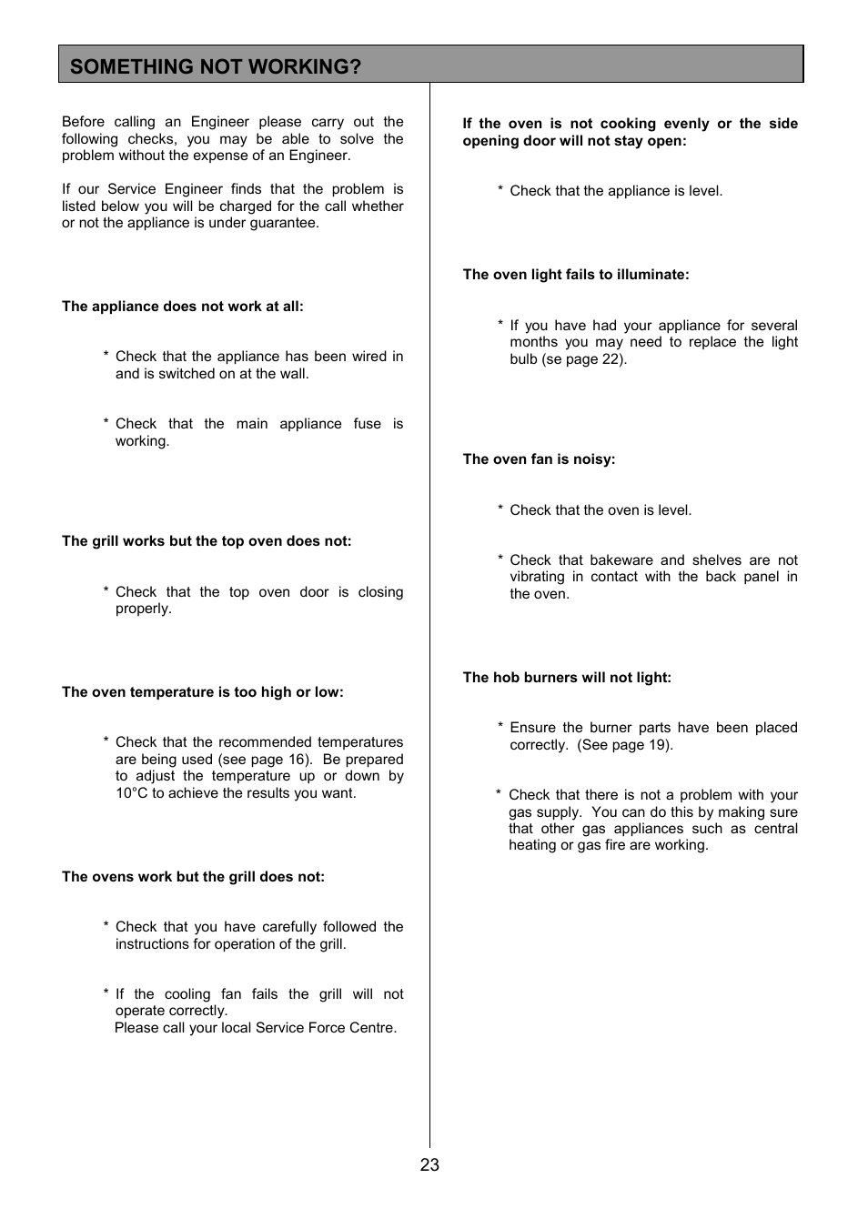 Something not working | Electrolux CSM 559 User Manual | Page 23 / 36