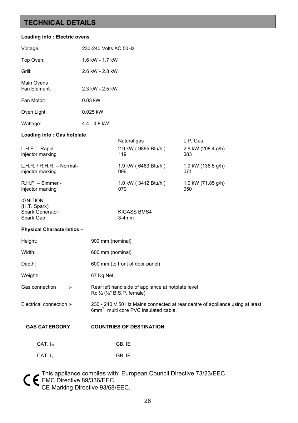 Technical details | Electrolux CSM 559 User Manual | Page 26 / 36