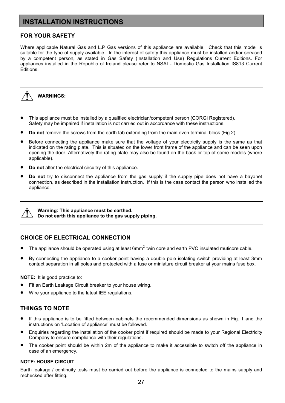 Installation instructions | Electrolux CSM 559 User Manual | Page 27 / 36