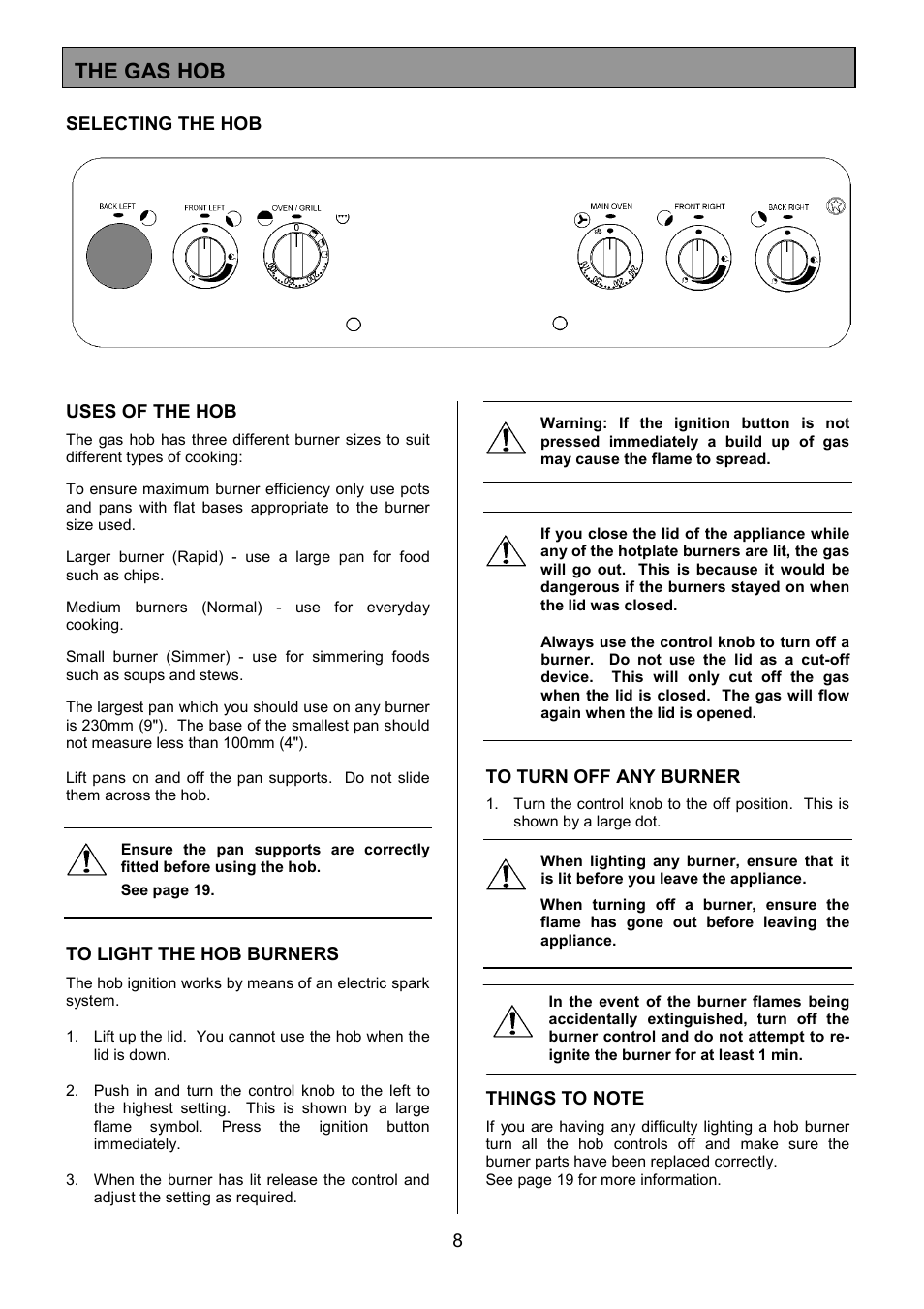 The gas hob | Electrolux CSM 559 User Manual | Page 8 / 36