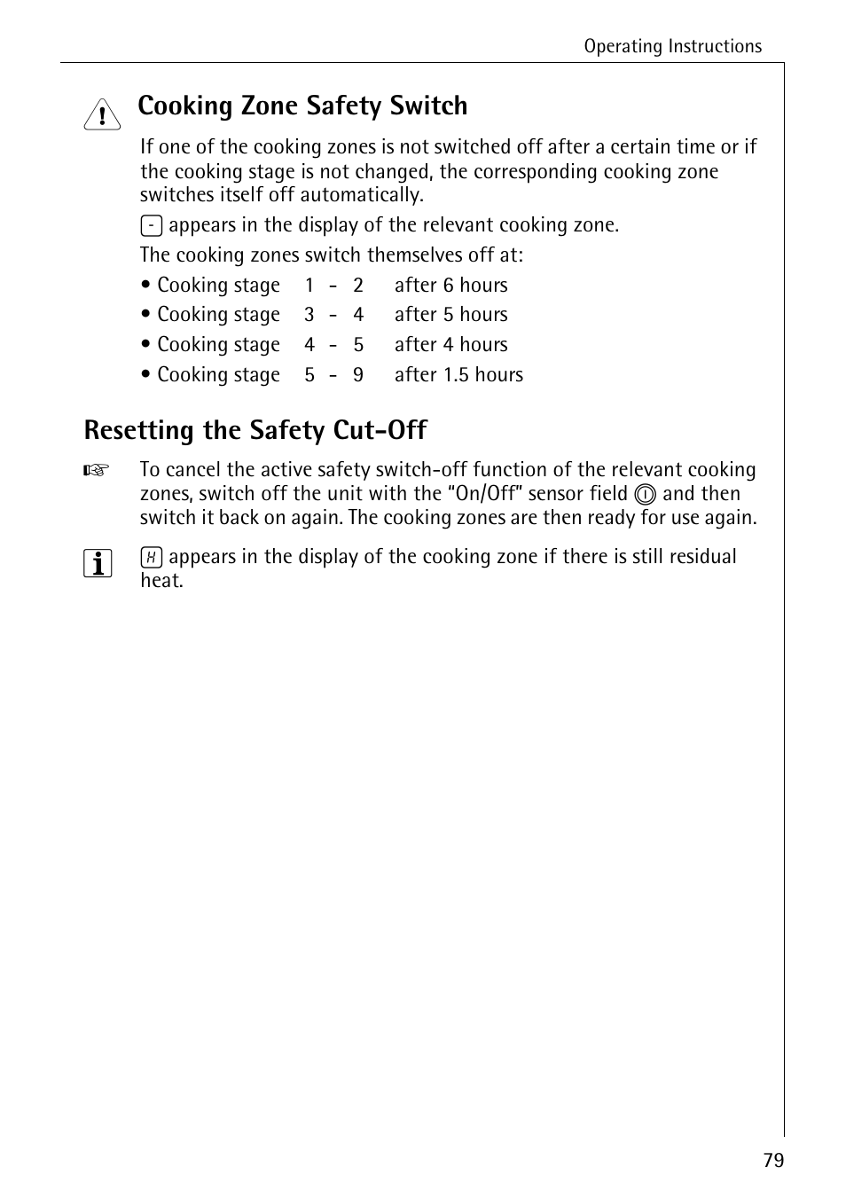 Cooking zone safety switch, Resetting the safety cut-off | Electrolux C68000K User Manual | Page 11 / 38