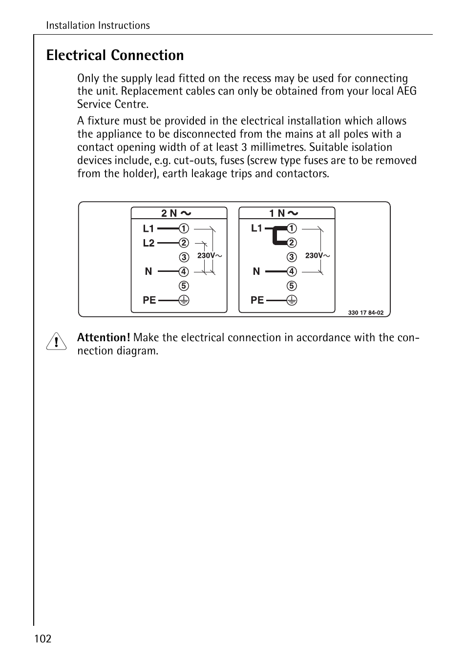 Electrical connection | Electrolux C68000K User Manual | Page 34 / 38