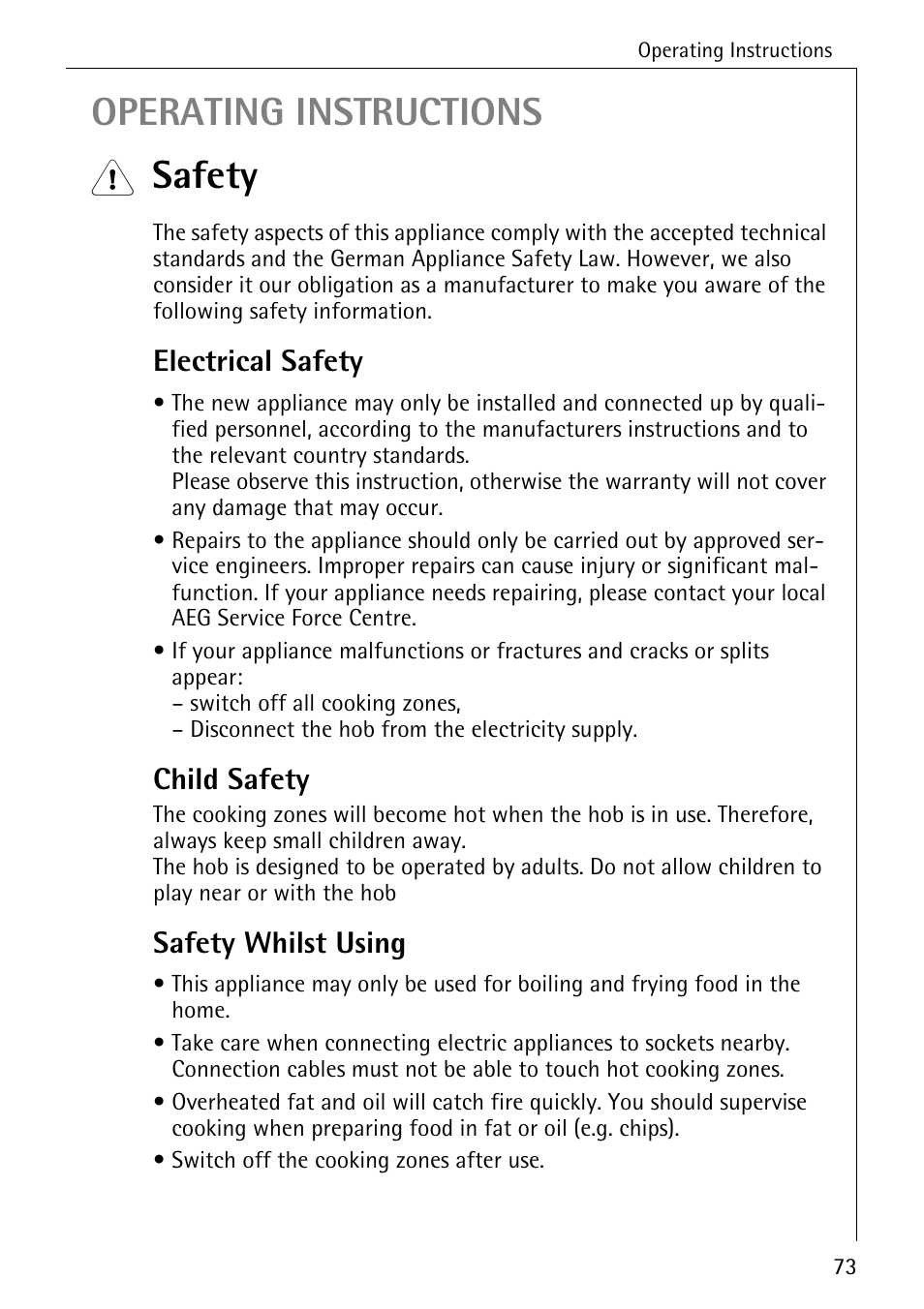 Operating instructions, Safety, Electrical safety | Child safety, Safety whilst using | Electrolux C68000K User Manual | Page 5 / 38