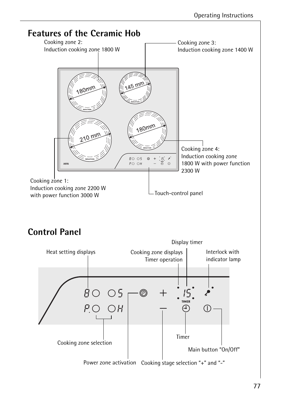 Features of the ceramic hob control panel | Electrolux C68000K User Manual | Page 9 / 38