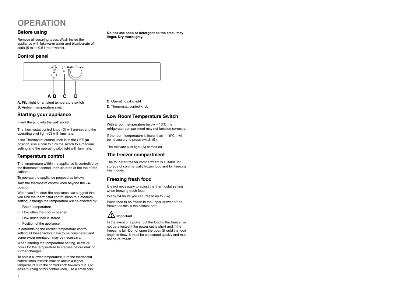 Operation | Electrolux ERB 3225 X User Manual | Page 4 / 17