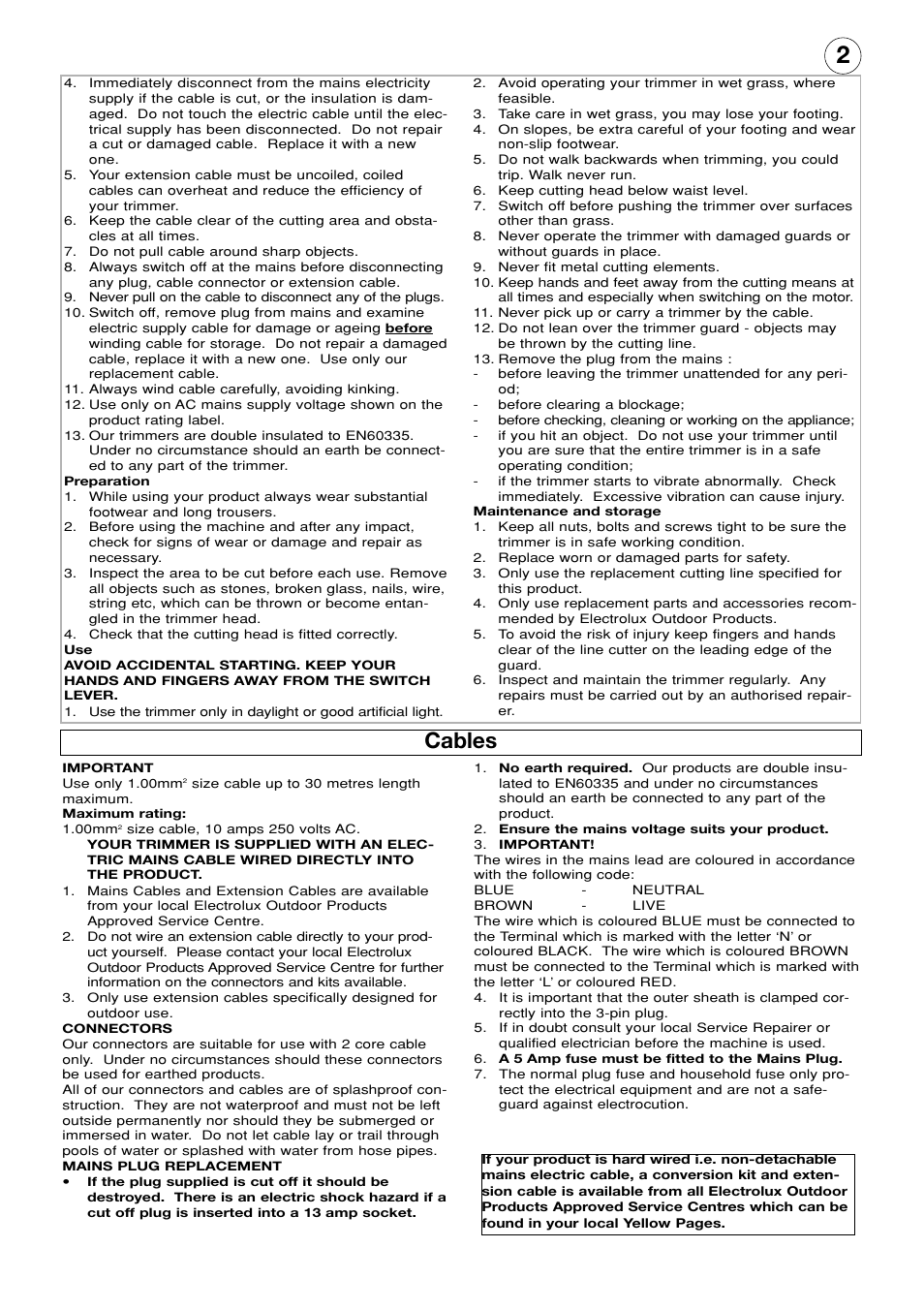 Cables | Electrolux Mini Trim MT21 User Manual | Page 3 / 8