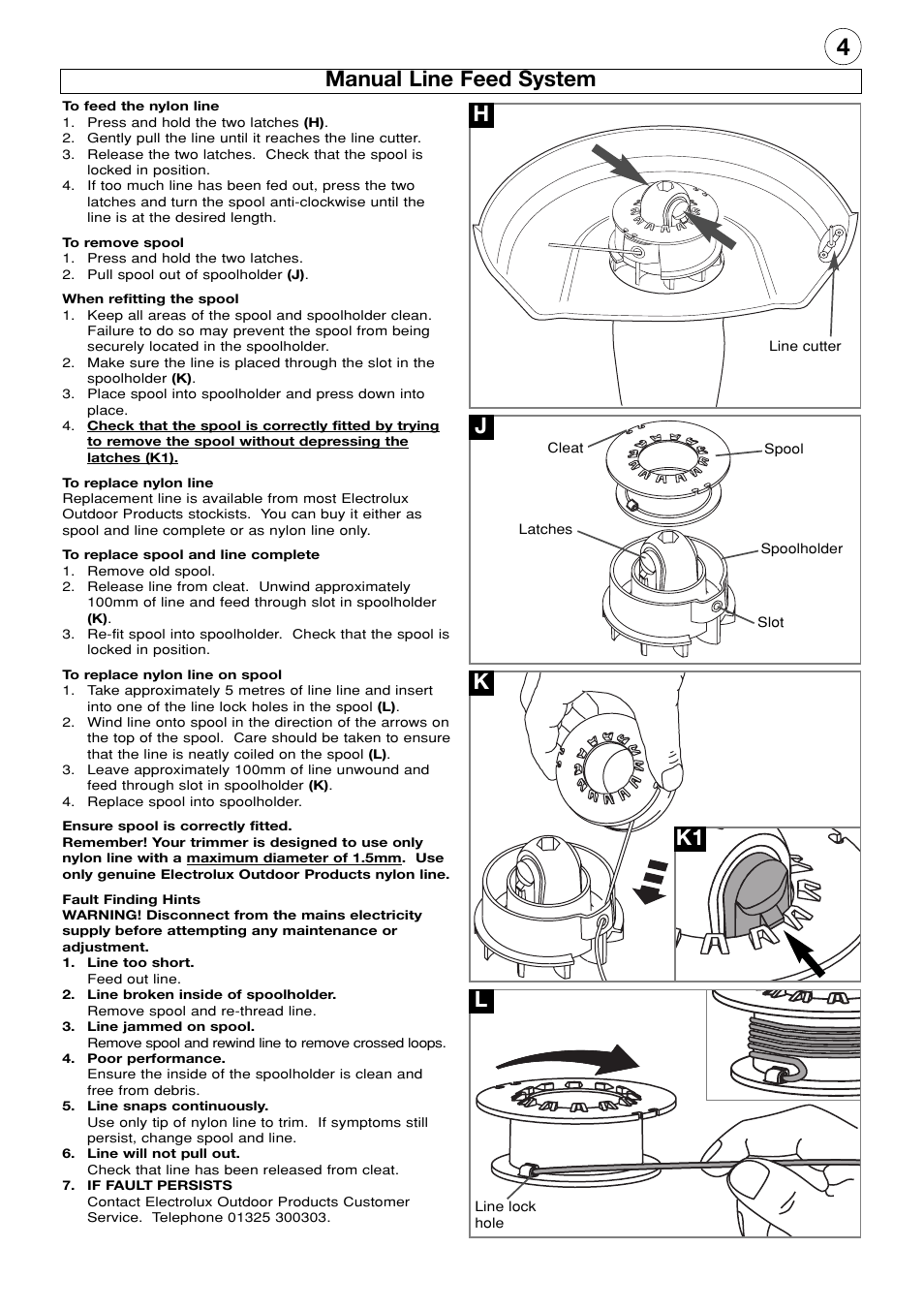 Manual line feed system, Hj k l | Electrolux Mini Trim MT21 User Manual | Page 5 / 8