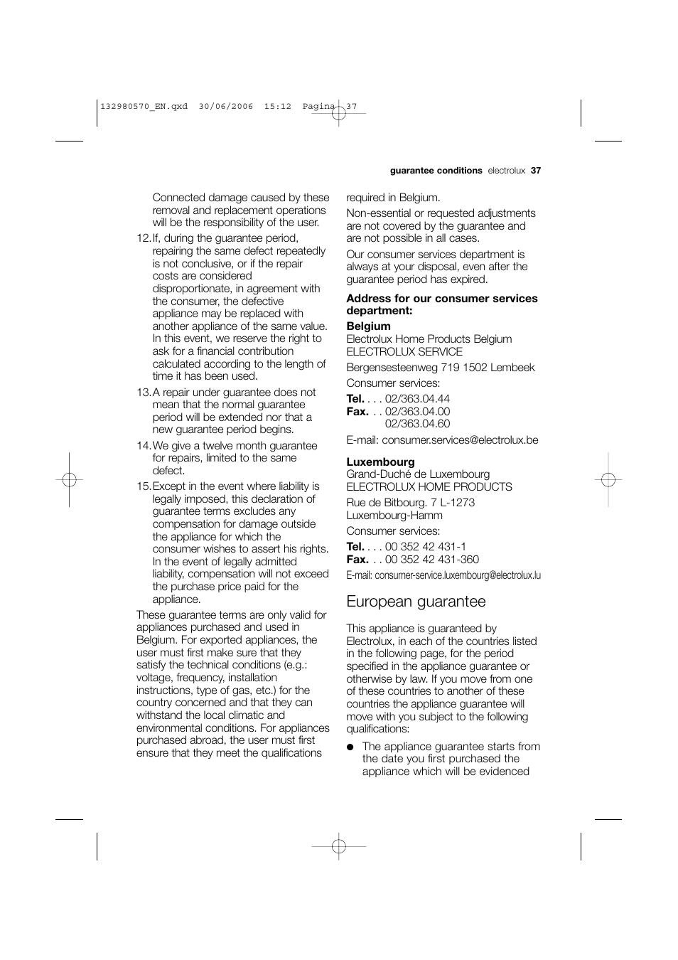 European guarantee | Electrolux EWF 12040 User Manual | Page 37 / 40