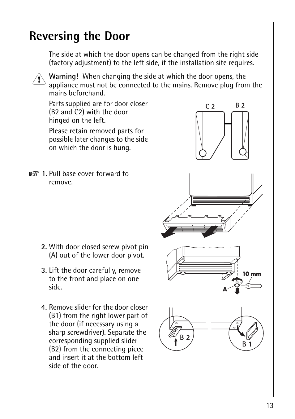 Reversing the door | Electrolux ARCTIS No-frost (frost free) User Manual | Page 13 / 40