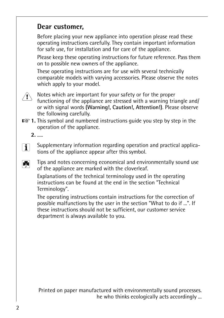 Dear customer | Electrolux ARCTIS No-frost (frost free) User Manual | Page 2 / 40