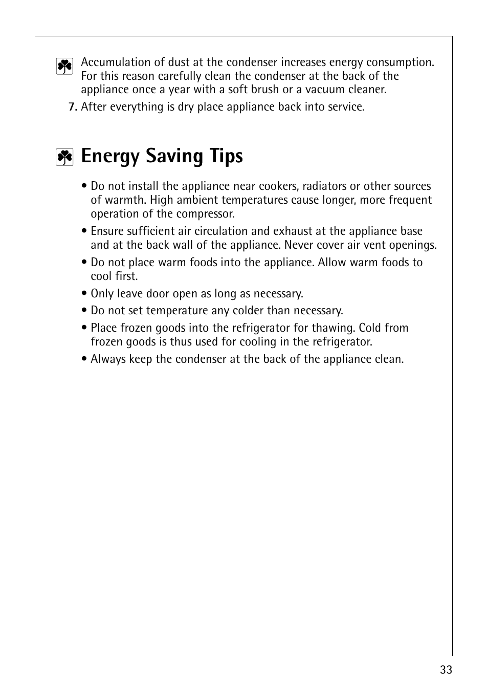 Energy saving tips ving tips | Electrolux ARCTIS No-frost (frost free) User Manual | Page 33 / 40