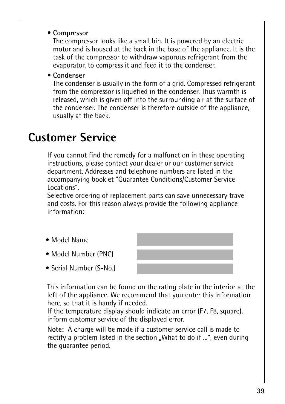 Customer service | Electrolux ARCTIS No-frost (frost free) User Manual | Page 39 / 40