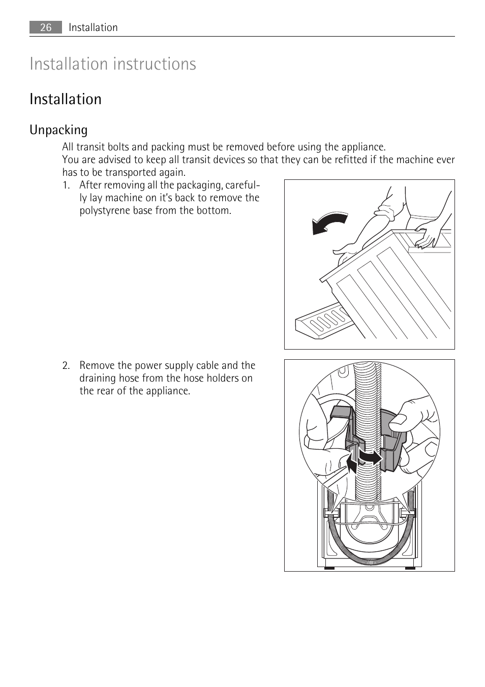 Installation instructions, Installation | Electrolux L 56840 User Manual | Page 26 / 36