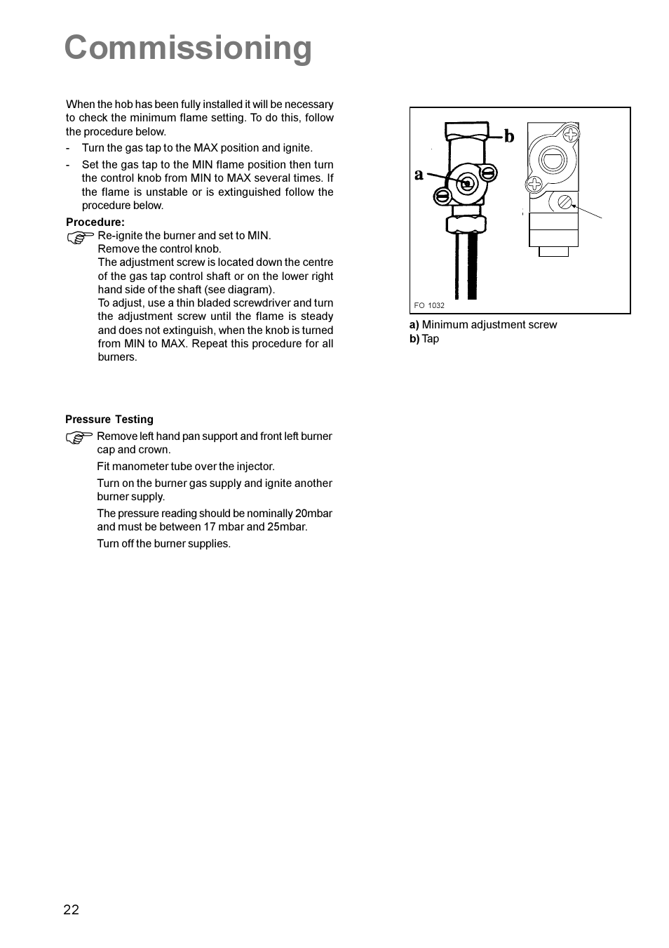 Commissioning | Electrolux U22062 CSIG 509 User Manual | Page 22 / 24