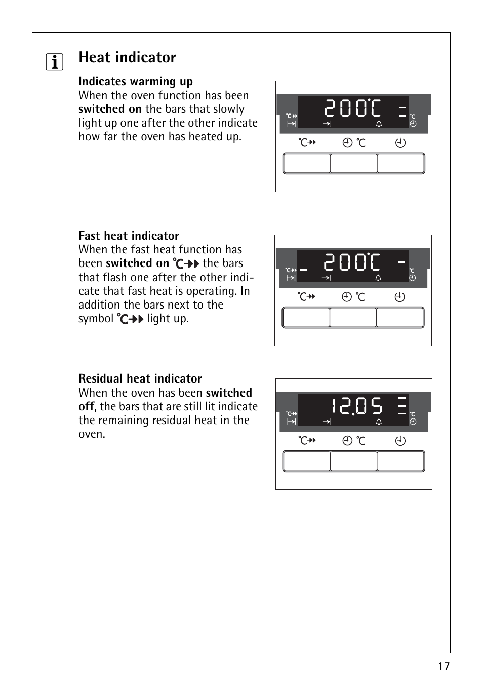 Heat indicator | Electrolux E5731-4 User Manual | Page 17 / 64