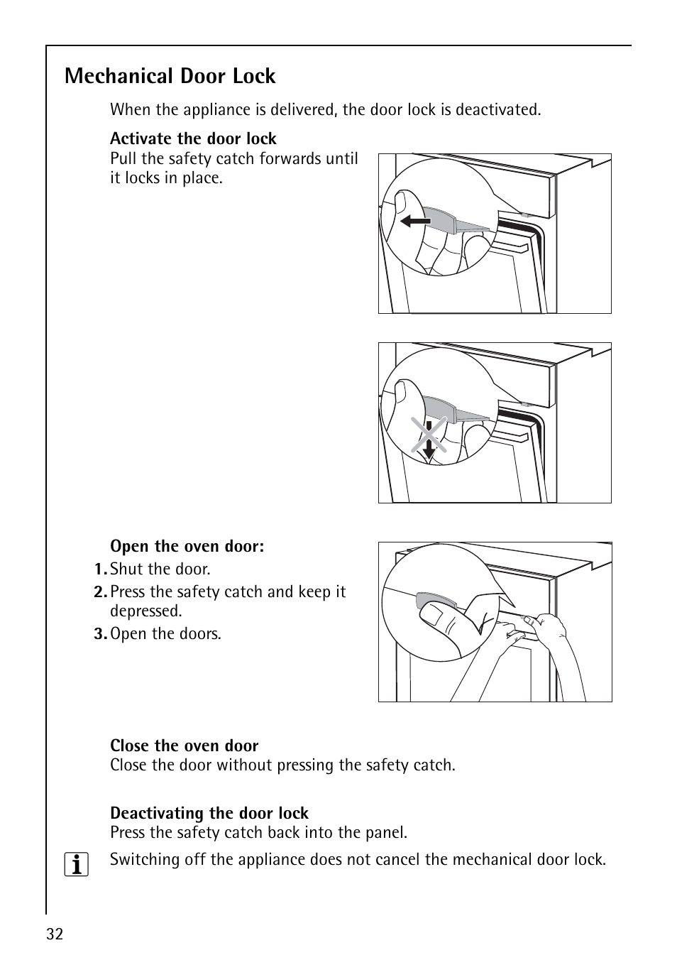 Mechanical door lock | Electrolux E5731-4 User Manual | Page 32 / 64