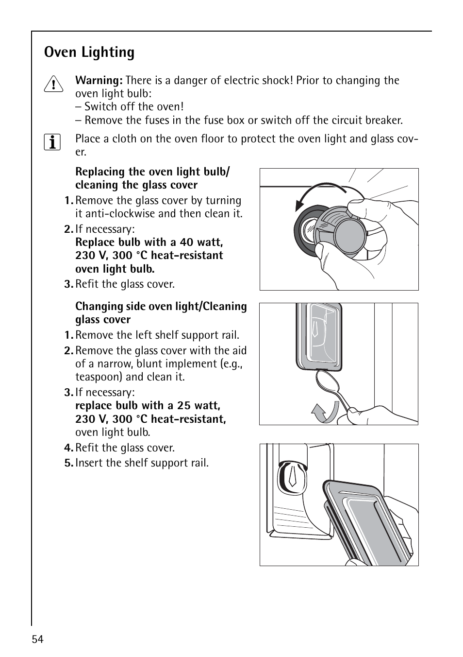 Oven lighting | Electrolux E5731-4 User Manual | Page 54 / 64