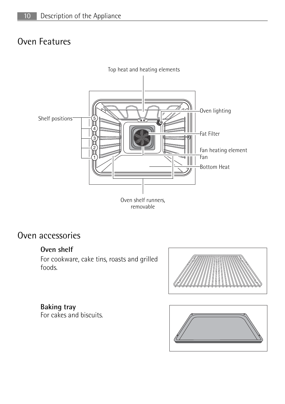 Oven features, Oven accessories | Electrolux 41016VI User Manual | Page 10 / 60