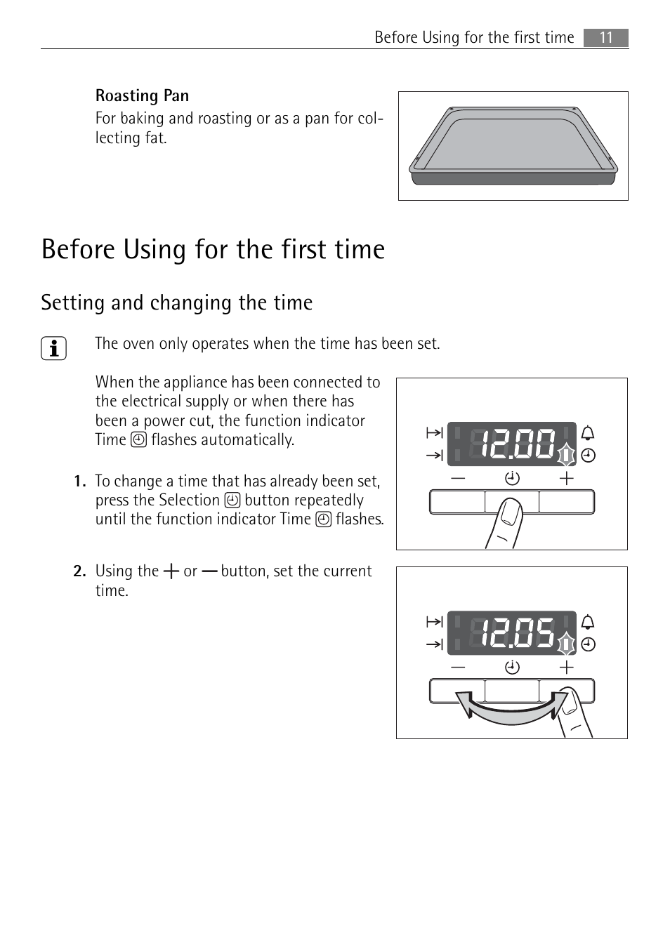 Before using for the first time, Setting and changing the time | Electrolux 41016VI User Manual | Page 11 / 60