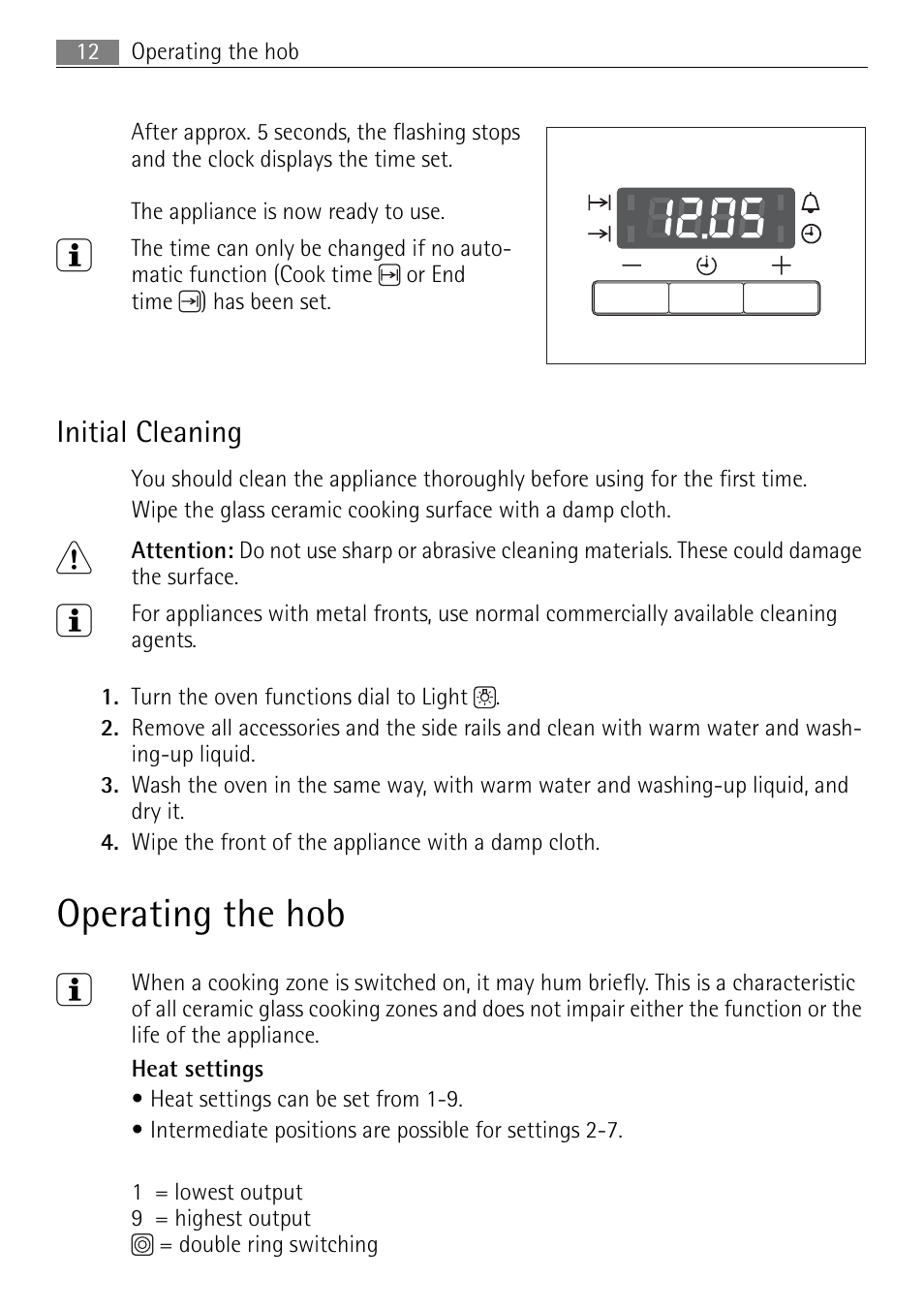 Operating the hob 3, Initial cleaning | Electrolux 41016VI User Manual | Page 12 / 60