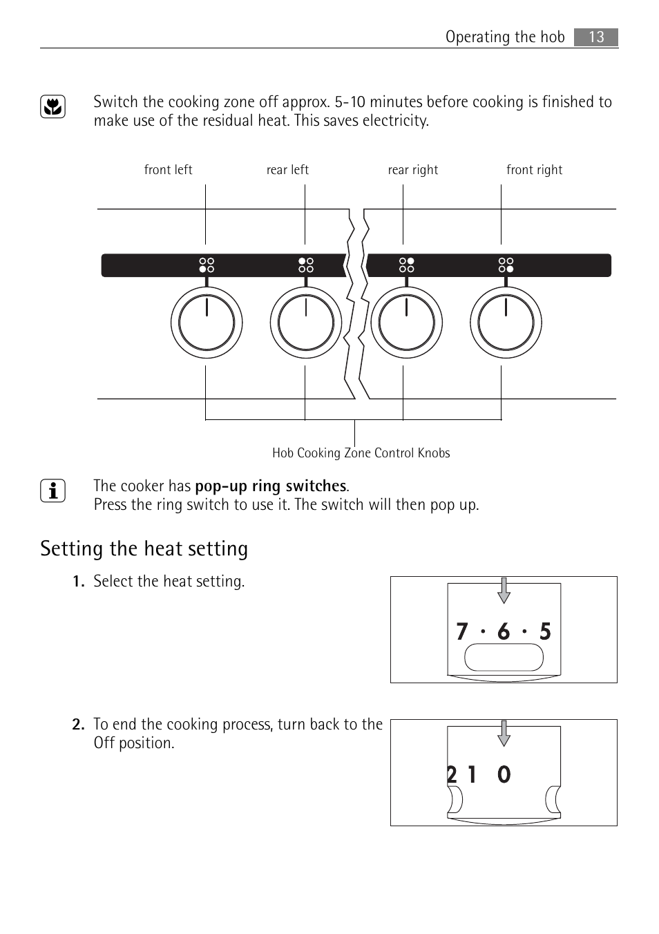 Setting the heat setting | Electrolux 41016VI User Manual | Page 13 / 60