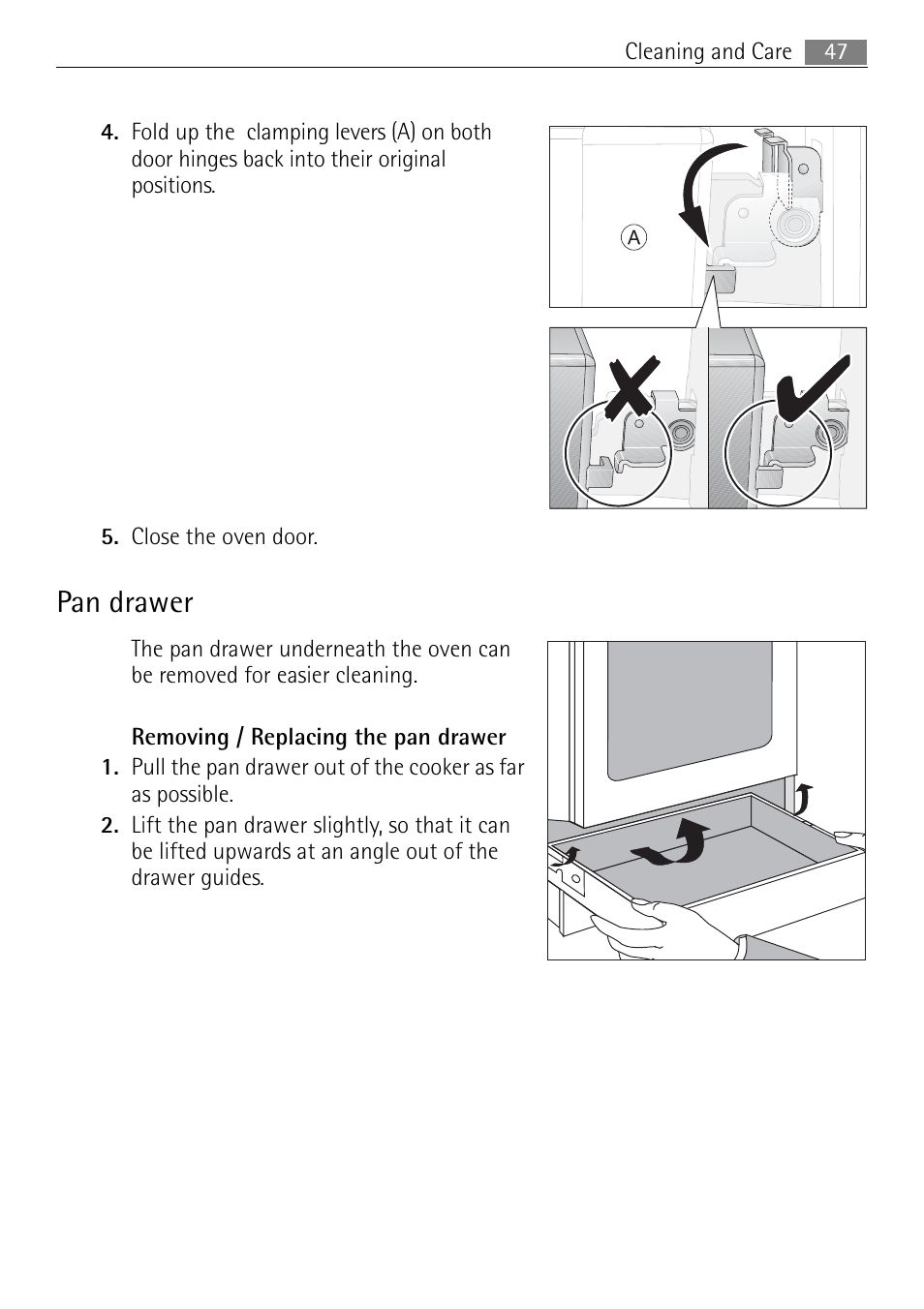 Pan drawer | Electrolux 41016VI User Manual | Page 47 / 60