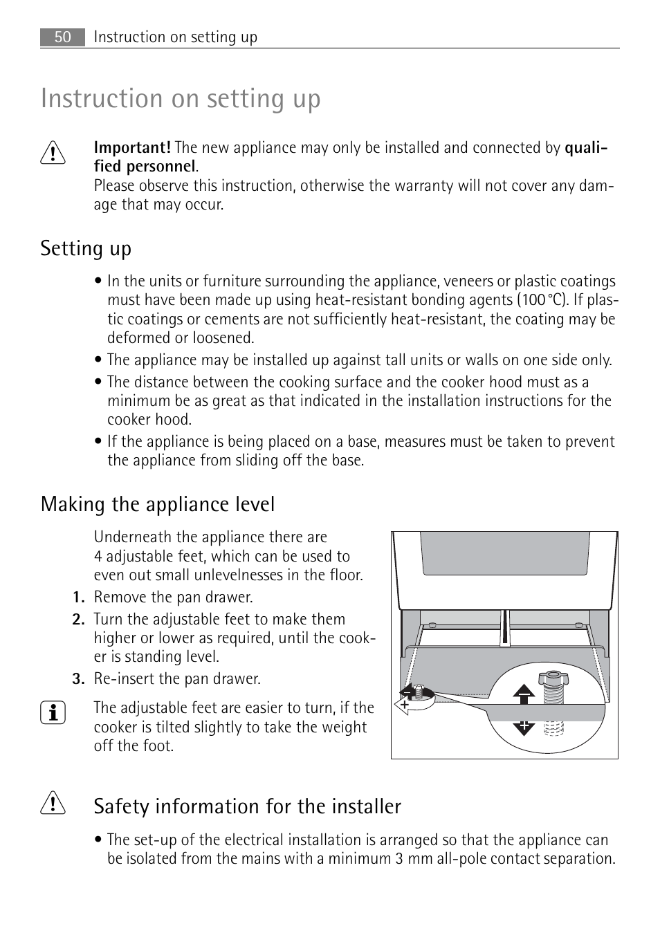 Instruction on setting up 1 | Electrolux 41016VI User Manual | Page 50 / 60