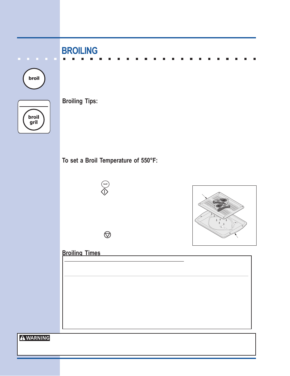 Cooking modes, Broiling, Broiling tips | Broiling times | Electrolux E30EW85GSS User Manual | Page 18 / 44