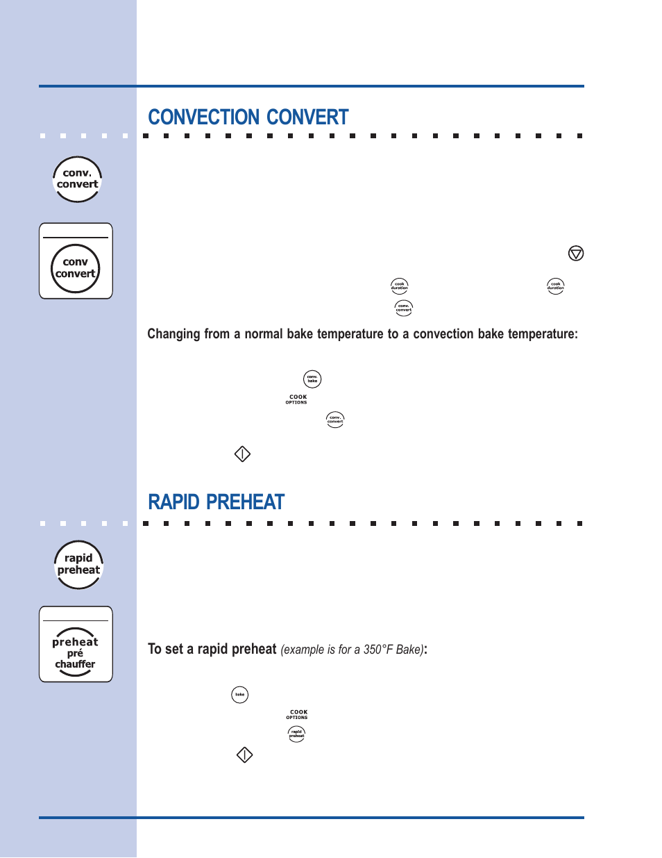 Cooking modes, Convection convert rapid preheat | Electrolux E30EW85GSS User Manual | Page 20 / 44