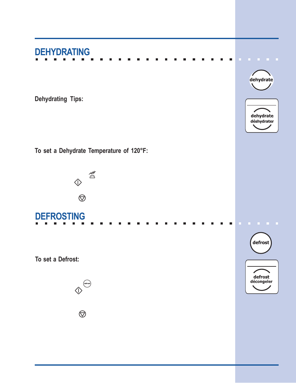 Cooking modes, Dehydrating, Defrosting | Dehydrating tips | Electrolux E30EW85GSS User Manual | Page 25 / 44
