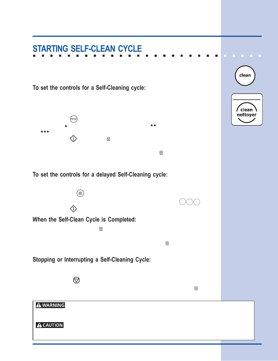 Care & cleaning, Starting self-clean cycle, When the self-clean cycle is completed | Stopping or interrupting a self-cleaning cycle | Electrolux E30EW85GSS User Manual | Page 37 / 44