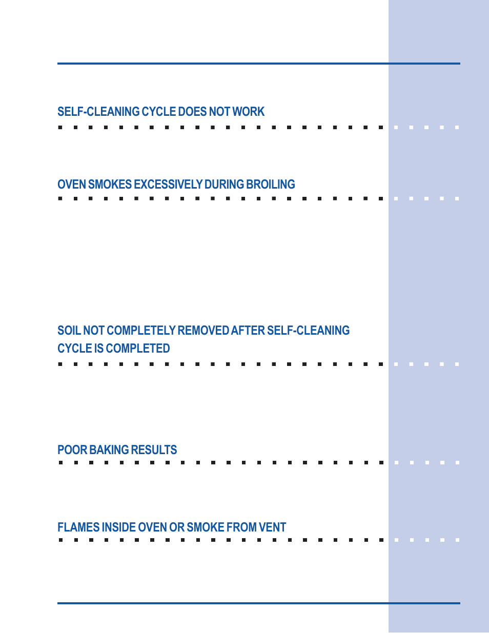 Solutions to common problems, Self-cleaning cycle does not work, Oven smokes excessively during broiling | Poor baking results, Flames inside oven or smoke from vent | Electrolux E30EW85GSS User Manual | Page 43 / 44