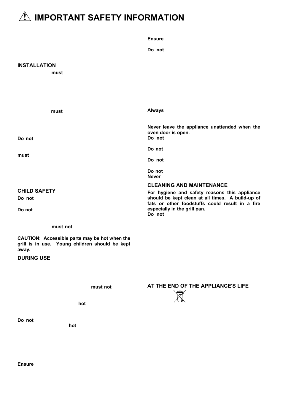 Important safety information | Electrolux U28003 EKT6045 User Manual | Page 2 / 48