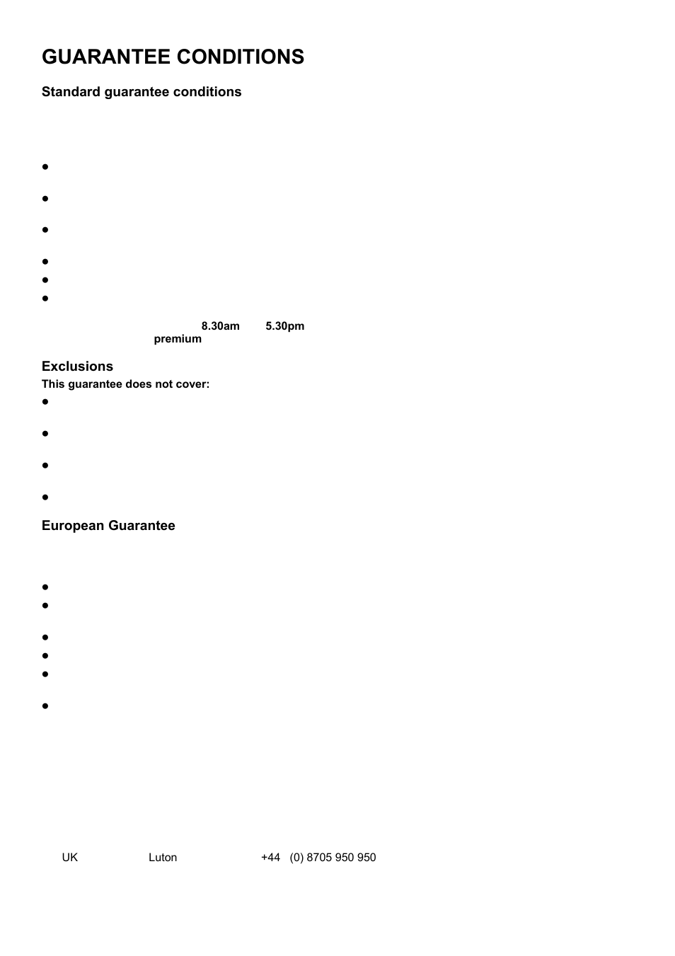 Guarantee conditions | Electrolux U28003 EKT6045 User Manual | Page 44 / 48