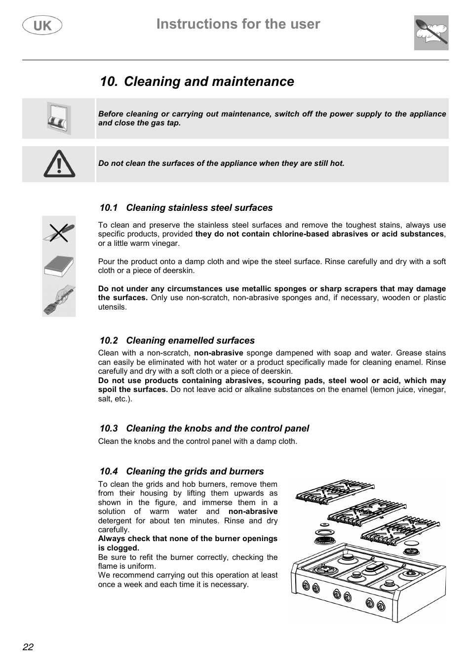 Instructions for the user, Cleaning and maintenance | Electrolux C41022G User Manual | Page 22 / 36