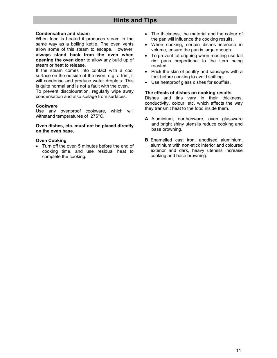 Hints and tips | Electrolux DSO51GA User Manual | Page 11 / 27