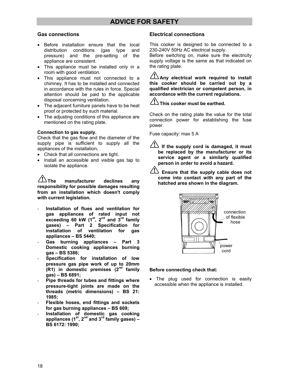 Advice for safety | Electrolux DSO51GA User Manual | Page 18 / 27